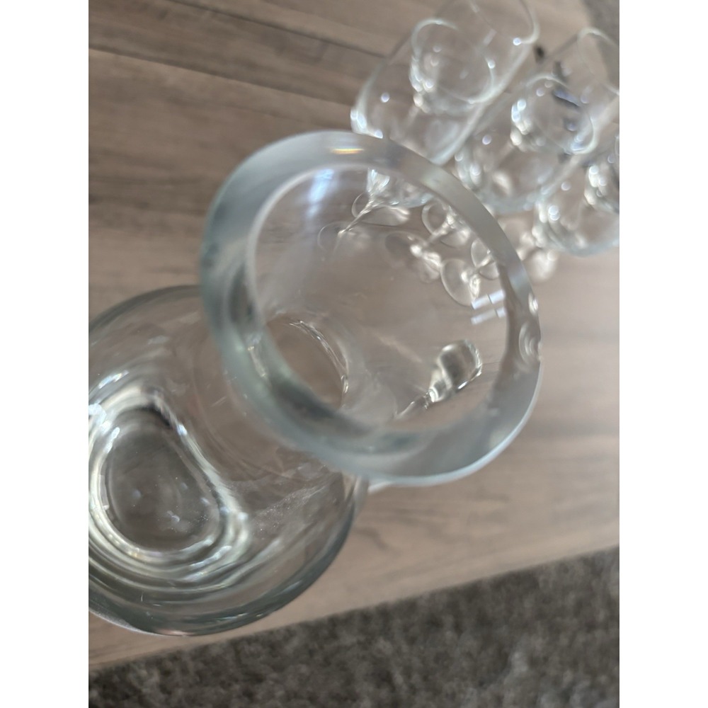 Mid Century Modern Flower Cut Design Decanter With Six Glasses Set - Picture 8 of 9
